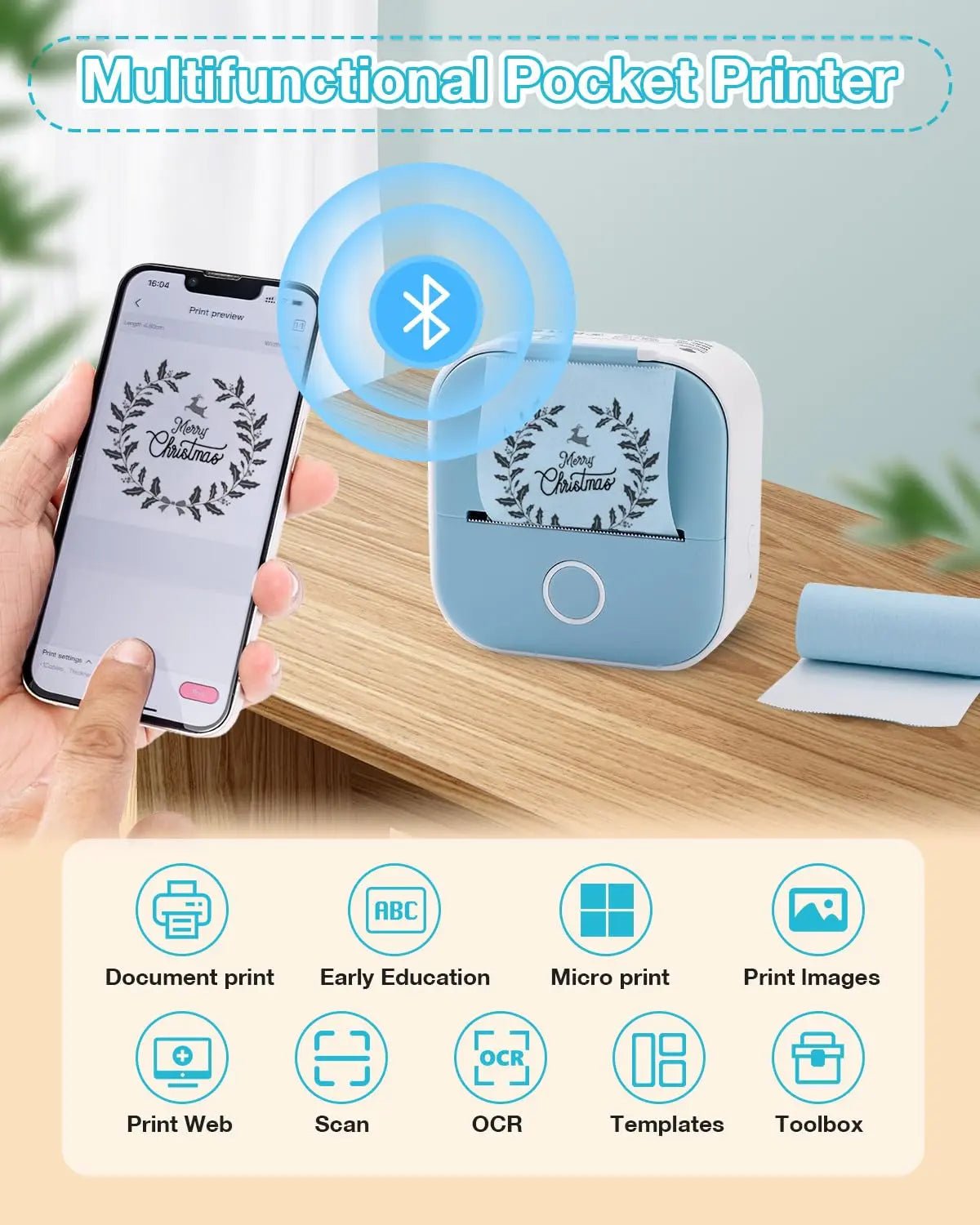 Print Pods Mini Printer, 2024 New Portable Mini Thermal Pocket Printer with Rolls Paper, Bluetooth Printer Pods Mini Printer Sticky Note Maker for Pictures Photos DIY Scrapbook (Blue) - North State Signs & Printing