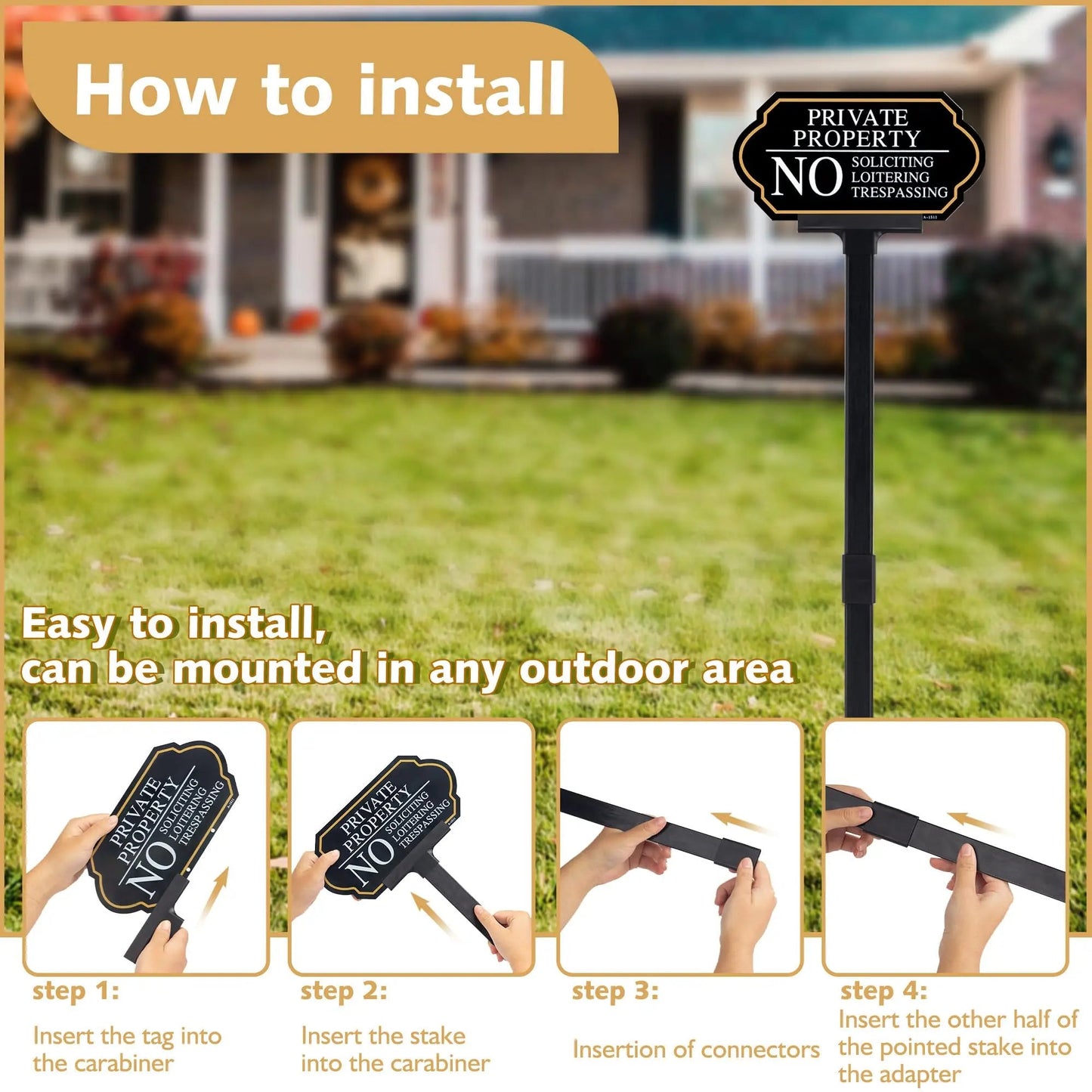 Private Property No Trespassing Sign with Stake, No Soliciting Sign for House 5x10 inch/35 inch High, for Front Door/Lawns/Gardens and Business - North State Signs & Printing