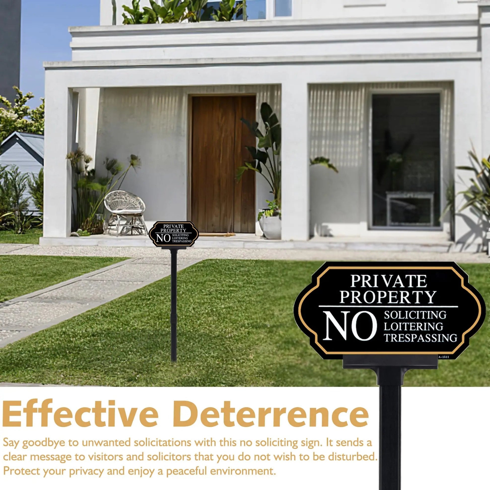 Private Property No Trespassing Sign with Stake, No Soliciting Sign for House 5x10 inch/35 inch High, for Front Door/Lawns/Gardens and Business - North State Signs & Printing