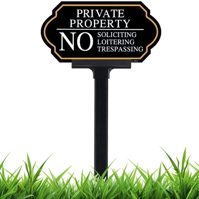 Private Property No Trespassing Sign with Stake, No Soliciting Sign for House 5x10 inch/35 inch High, for Front Door/Lawns/Gardens and Business - North State Signs & Printing