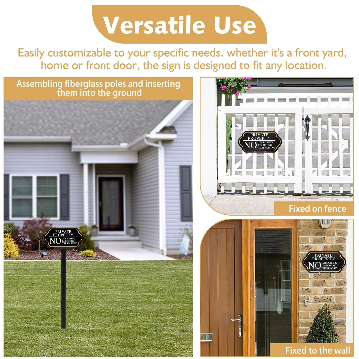 Private Property No Trespassing Sign with Stake, No Soliciting Sign for House 5x10 inch/35 inch High, for Front Door/Lawns/Gardens and Business - North State Signs & Printing