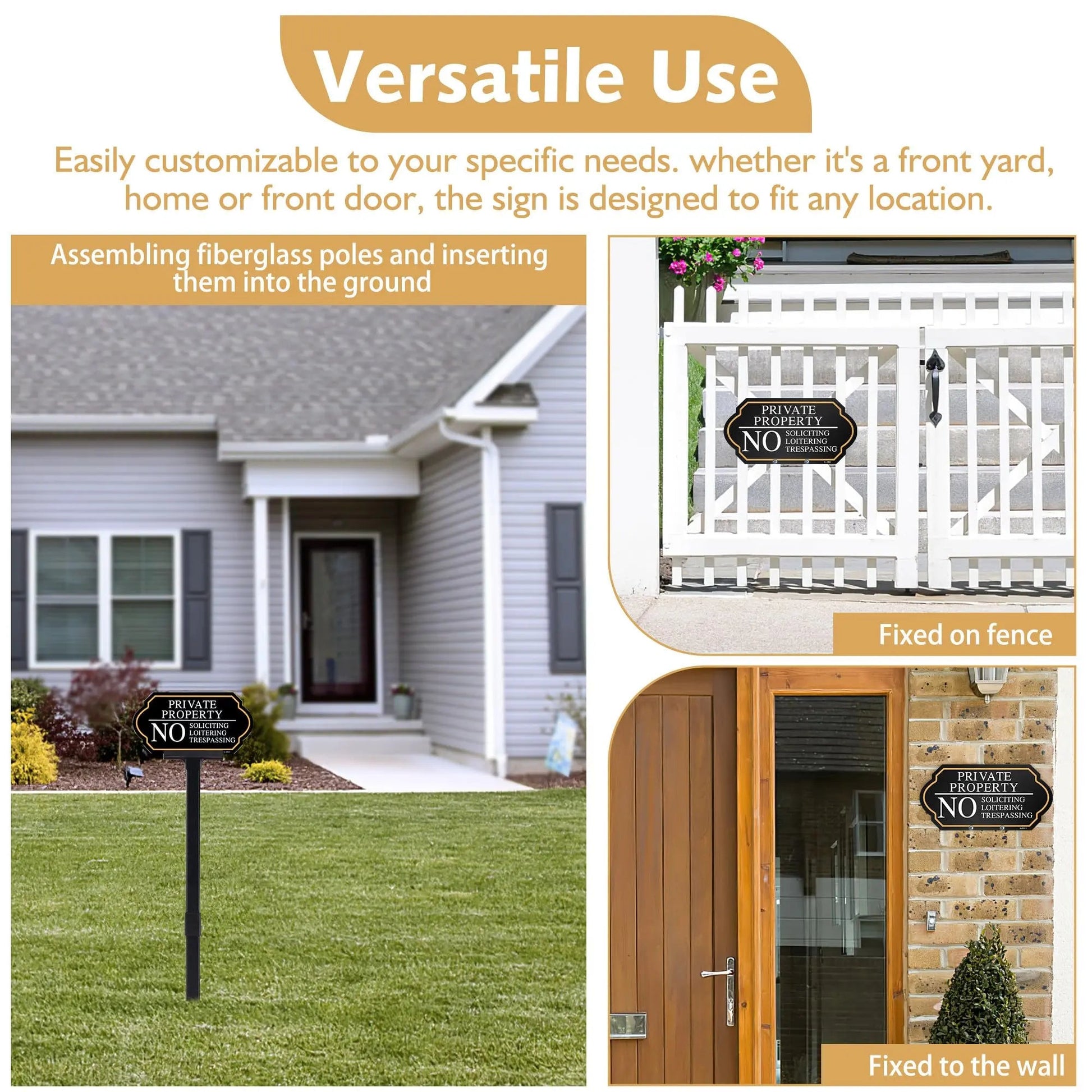 Private Property No Trespassing Sign with Stake, No Soliciting Sign for House 5x10 inch/35 inch High, for Front Door/Lawns/Gardens and Business - North State Signs & Printing