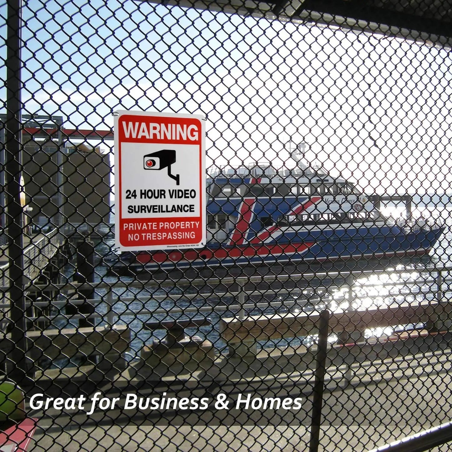 Private Property Sign No Trespassing Sign, Sheenwang 4 - Pack, Video Surveillance Signs Outdoor, UV Printed .040 Mil Rust Free Aluminum 10 x 7 in, Security Camera Sign for Home, Business, Driveway Alert, CCTV - North State Signs & Printing