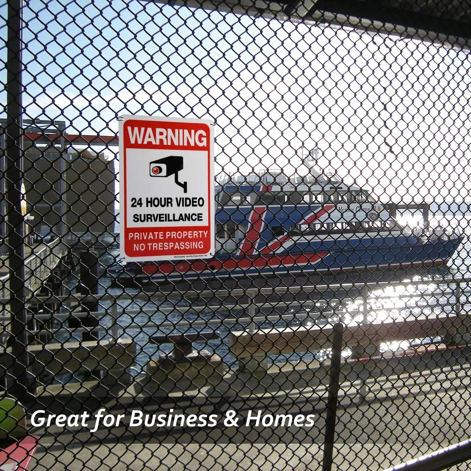 Private Property Sign No Trespassing Sign, Sheenwang 4 - Pack, Video Surveillance Signs Outdoor, UV Printed .040 Mil Rust Free Aluminum 10 x 7 in, Security Camera Sign for Home, Business, Driveway Alert, CCTV - North State Signs & Printing