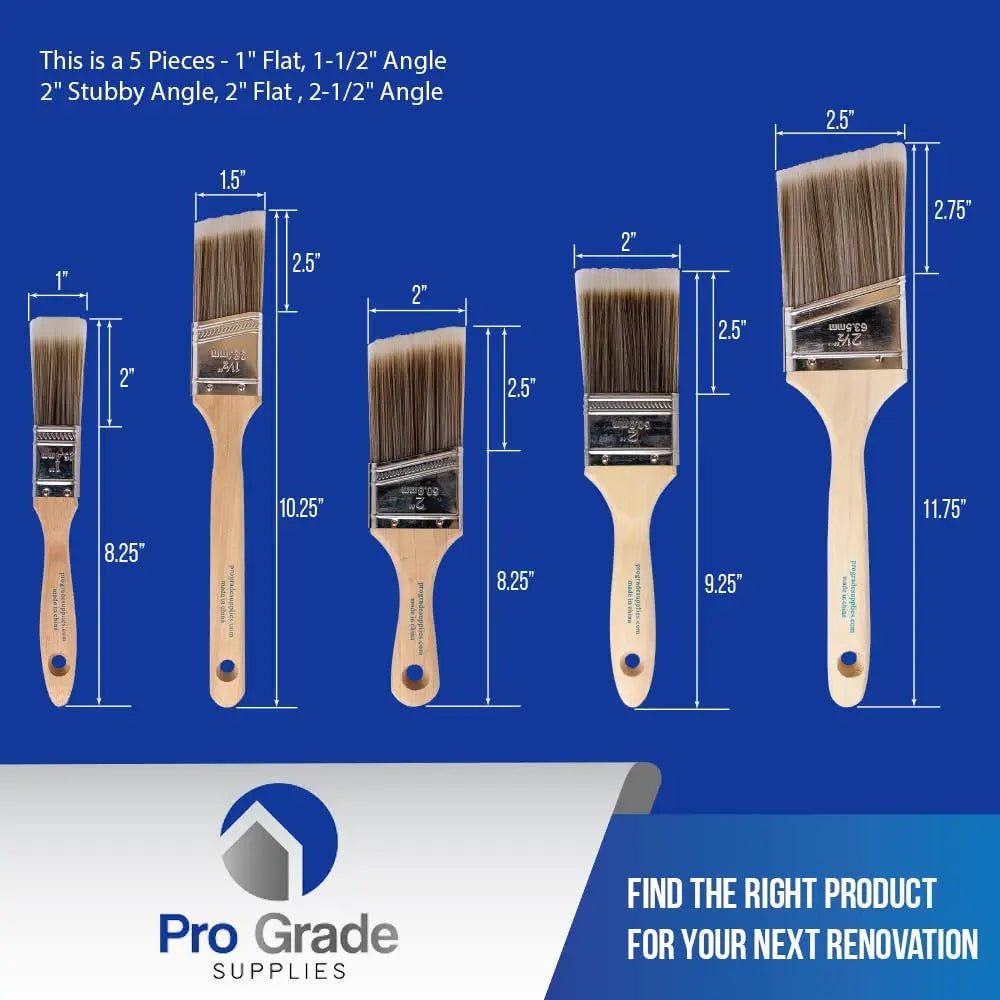 Pro Grade, Paint Brushes, 5 - Piece, Paint Brush Set: Flat & Angle Brushes for Latex and Oil Paints, Stains, Interior & Exterior Home Improvement - North State Signs & Printing