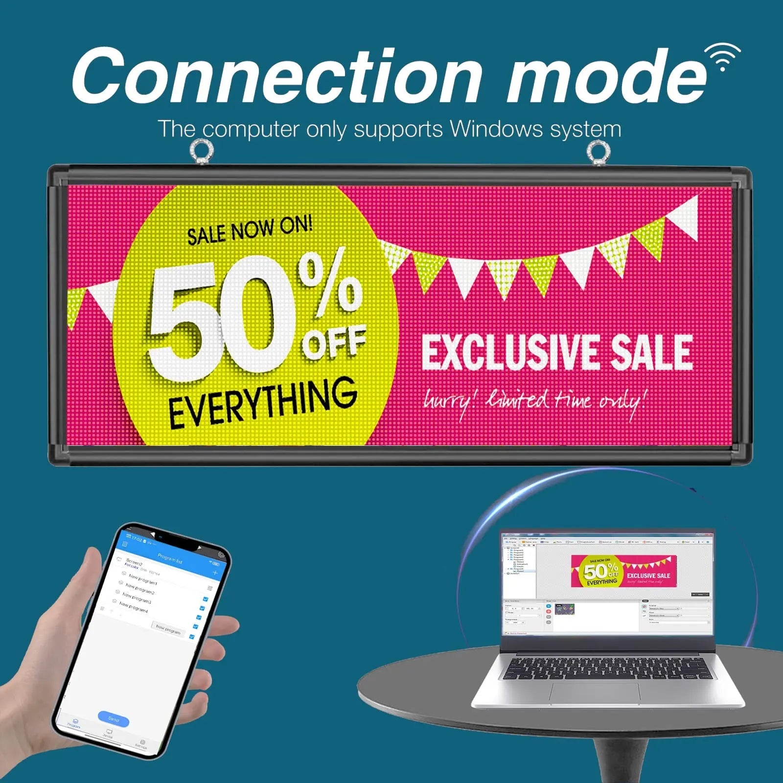Programmable LED Sign 40" x 18" for Outdoor WiFi+USB LED Scrolling Message Board with High Resolution Support Texts, Images& Video with Waterproof IP45 - North State Signs & Printing