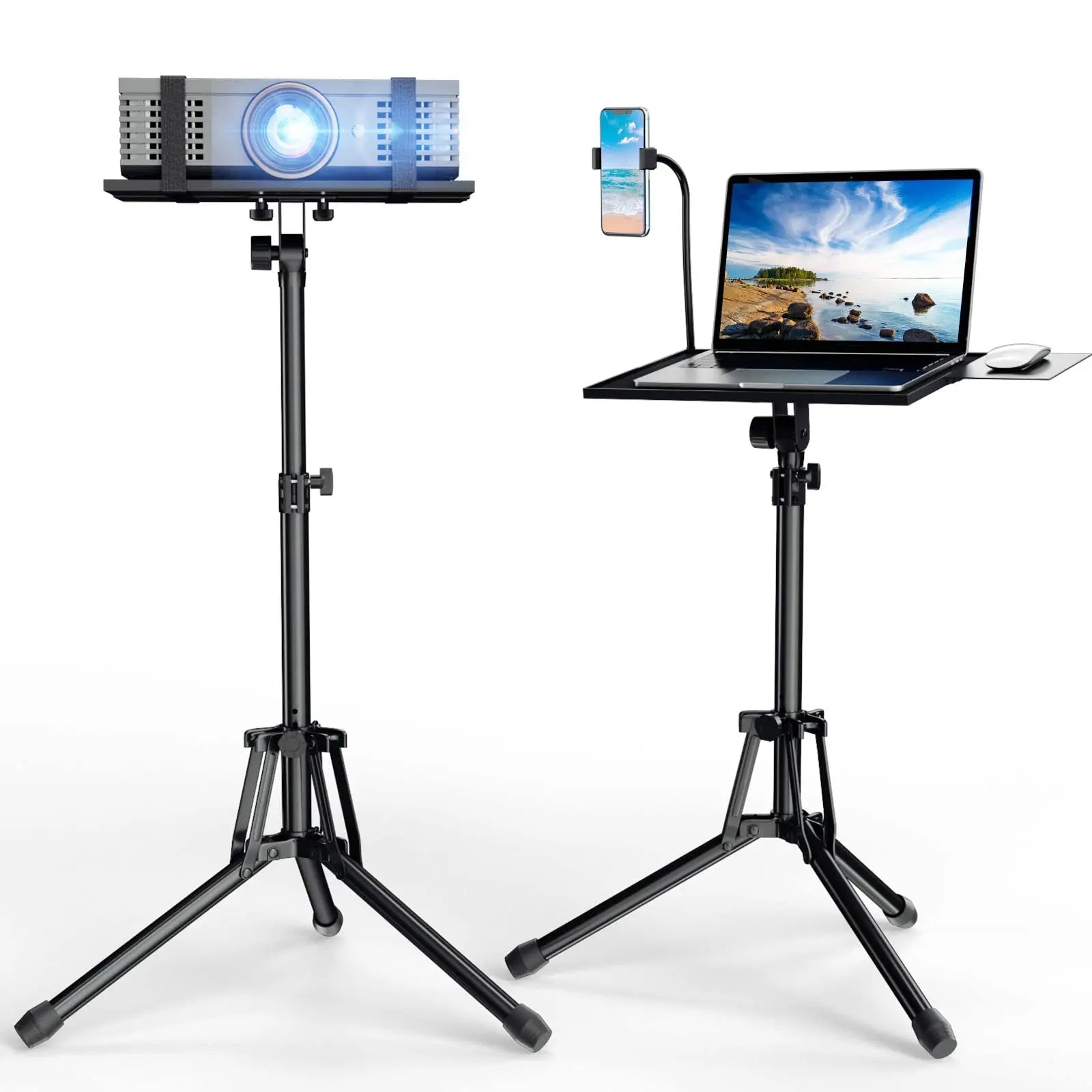 Projector Stand Laptop Tripod Stand, Portable Stand Adjustable Height 20 to 60 Inch, Projector Stand with Gooseneck Phone Holder ＆ Mouse Tray, Laptop Floor Stand for Podium, Home, Studio, DJ Racks - North State Signs & Printing