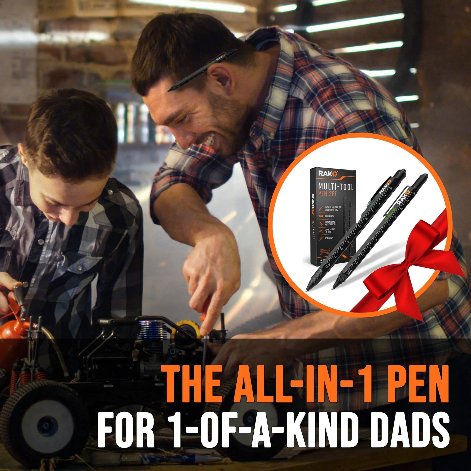 RAK Multitool Pen 2 - Pack - Multi - Tool Pens with LED Light, Flathead & Phillips Screwdrivers, Level, Ruler, Bottle Opener, and Stylus. Gift - Ready Box with Ink Refills & Batteries. Great for EDC. - North State Signs & Printing