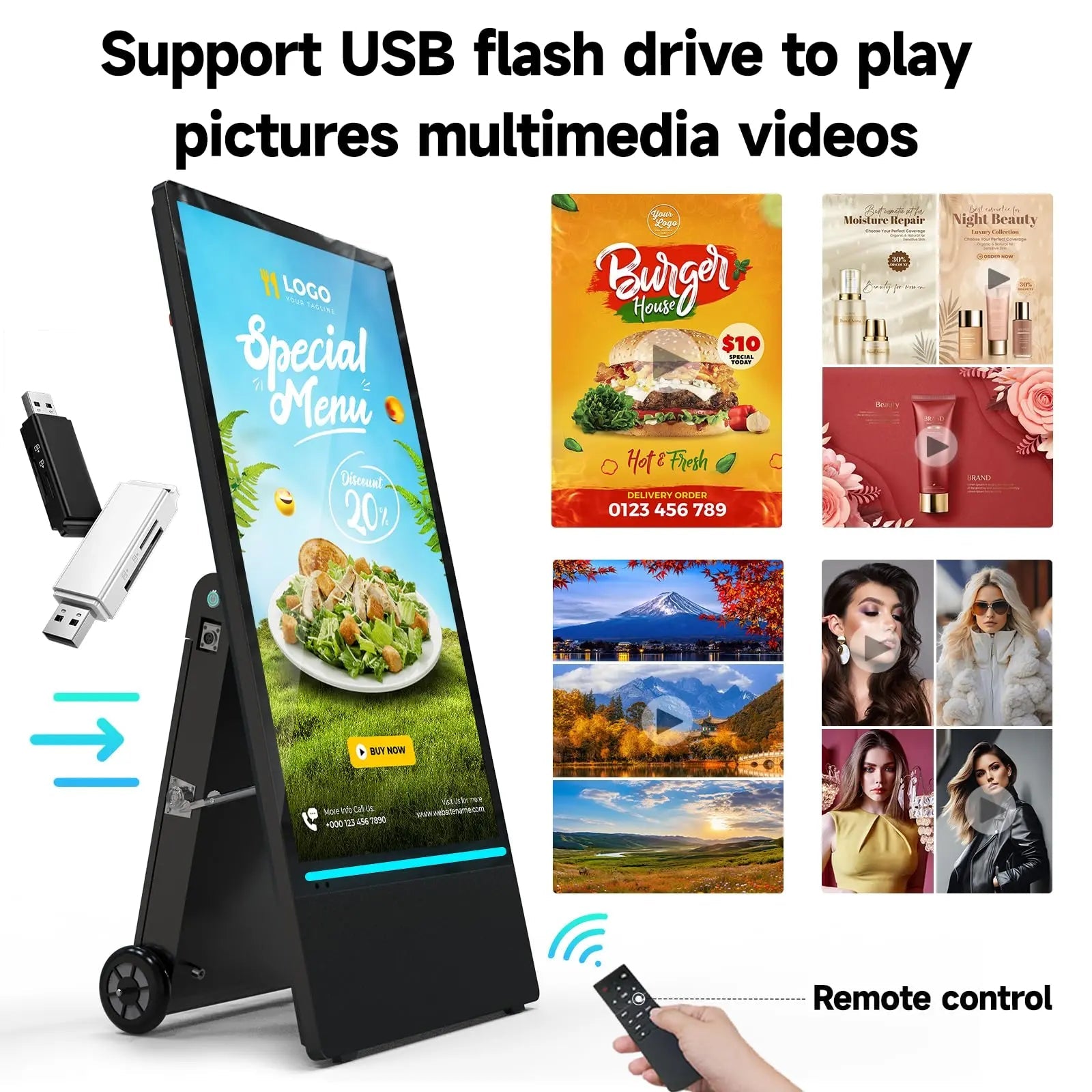 Rechargeable Portable Outdoor Digital Signage Displays, 4K UHD, IP55 Waterproof, SIOXCFZ 43 inch, Smart LCD Split Screen, Movable Kiosk, Brightness Auto - Adjustment, Android OS - North State Signs & Printing
