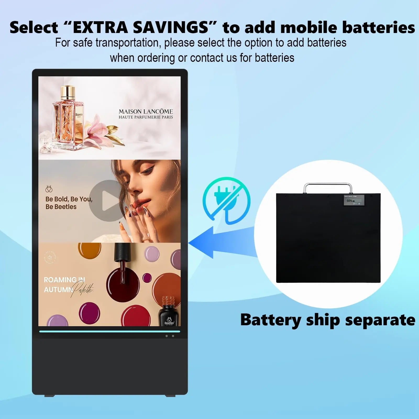 Rechargeable Portable Outdoor Digital Signage Displays, 4K UHD, IP55 Waterproof, SIOXCFZ 43 inch, Smart LCD Split Screen, Movable Kiosk, Brightness Auto - Adjustment, Android OS - North State Signs & Printing