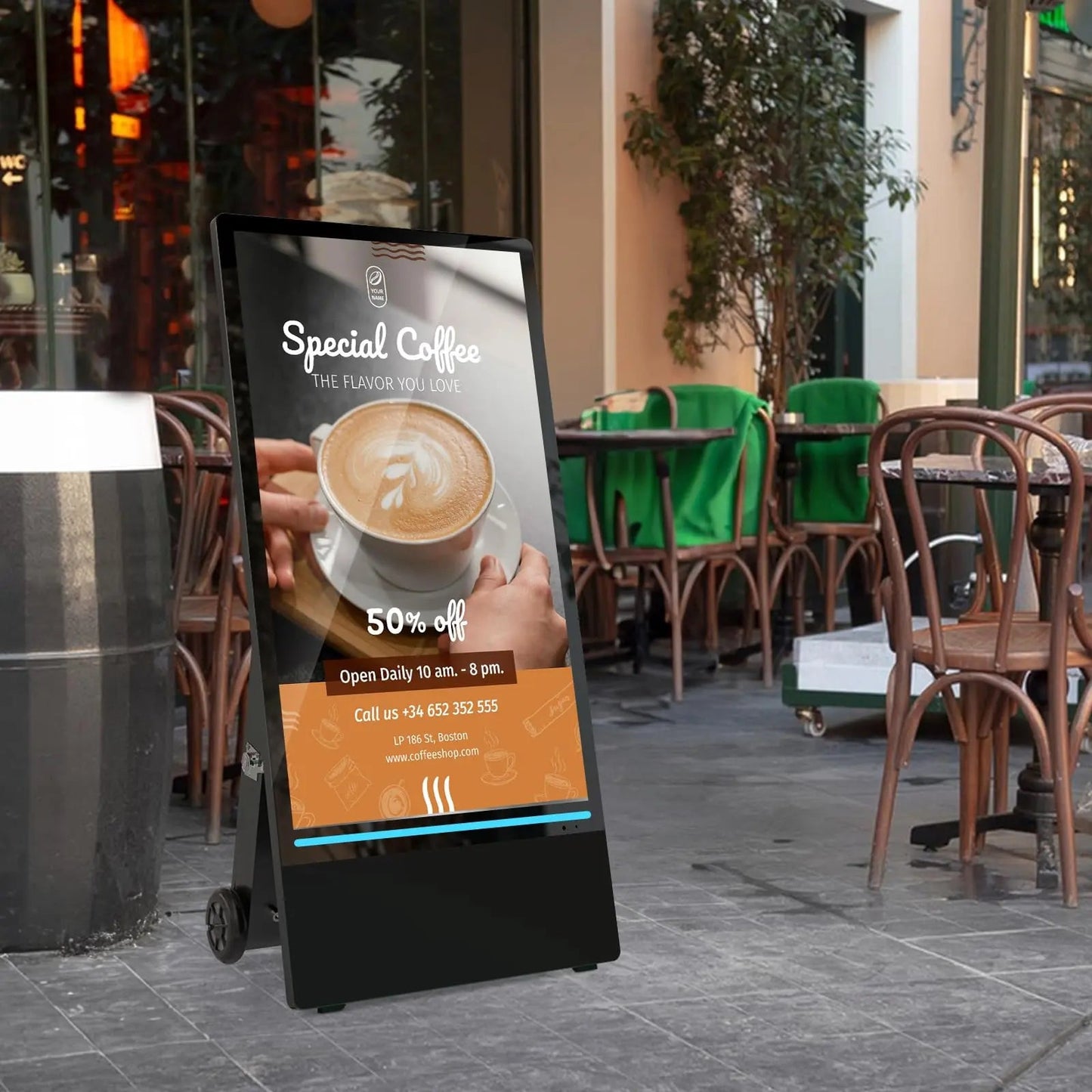 Rechargeable Portable Outdoor Digital Signage Displays, 4K UHD, IP55 Waterproof, SIOXCFZ 43 inch, Smart LCD Split Screen, Movable Kiosk, Brightness Auto - Adjustment, Android OS - North State Signs & Printing