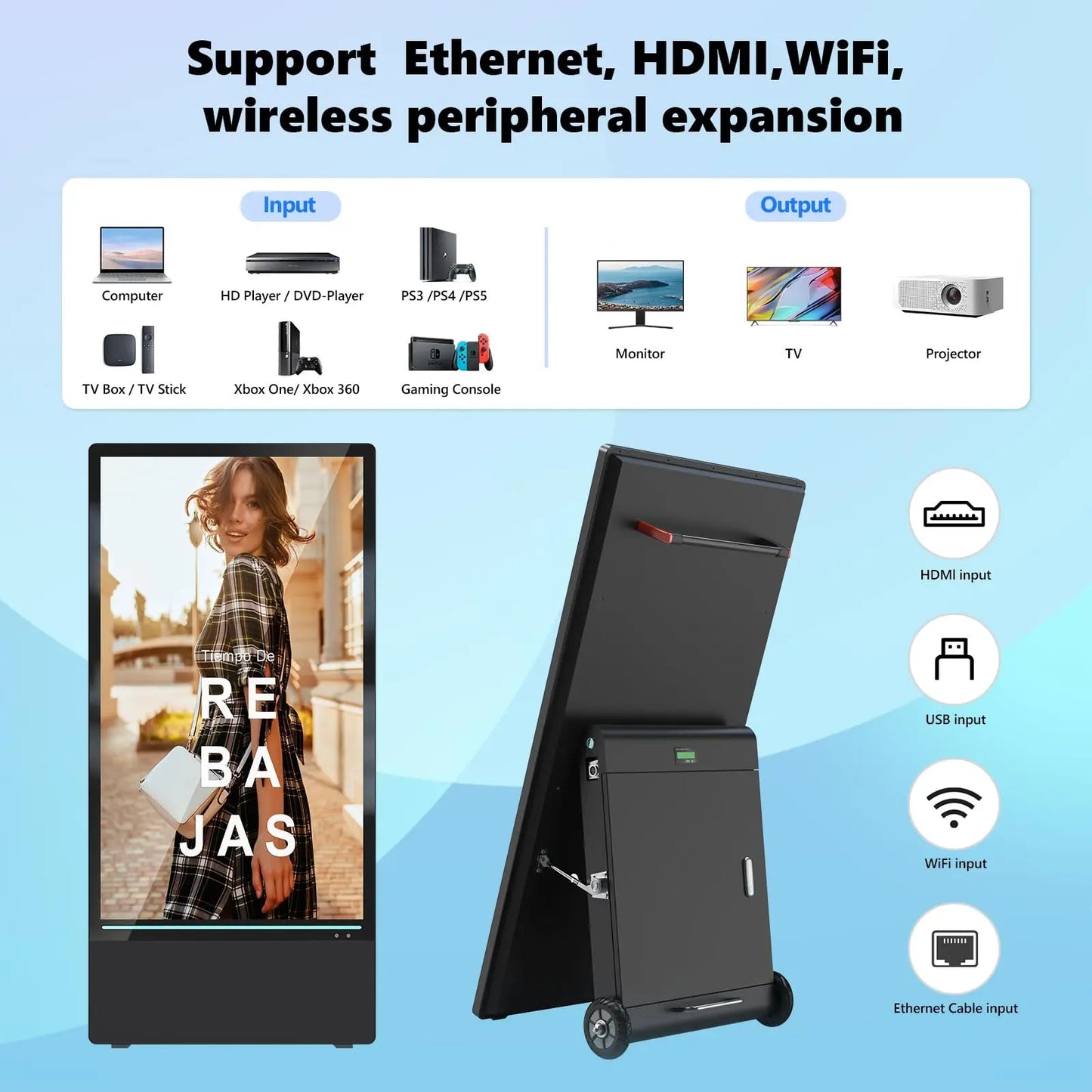 Rechargeable Portable Outdoor Digital Signage Displays, 4K UHD, IP55 Waterproof, SIOXCFZ 43 inch, Smart LCD Split Screen, Movable Kiosk, Brightness Auto - Adjustment, Android OS - North State Signs & Printing