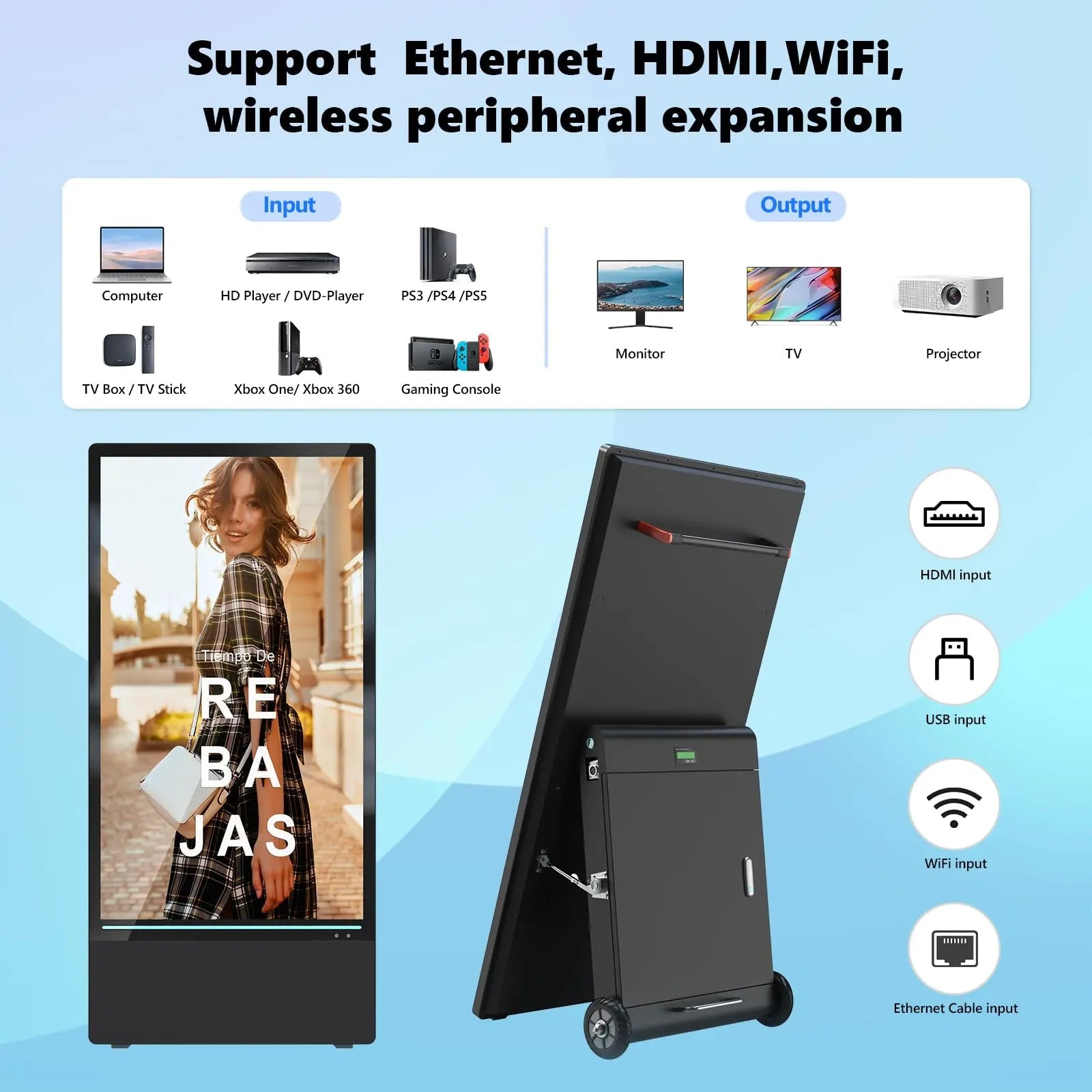 Rechargeable Portable Outdoor Digital Signage Displays, 4K UHD, IP55 Waterproof, SIOXCFZ 43 inch, Smart LCD Split Screen, Movable Kiosk, Brightness Auto - Adjustment, Android OS - North State Signs & Printing