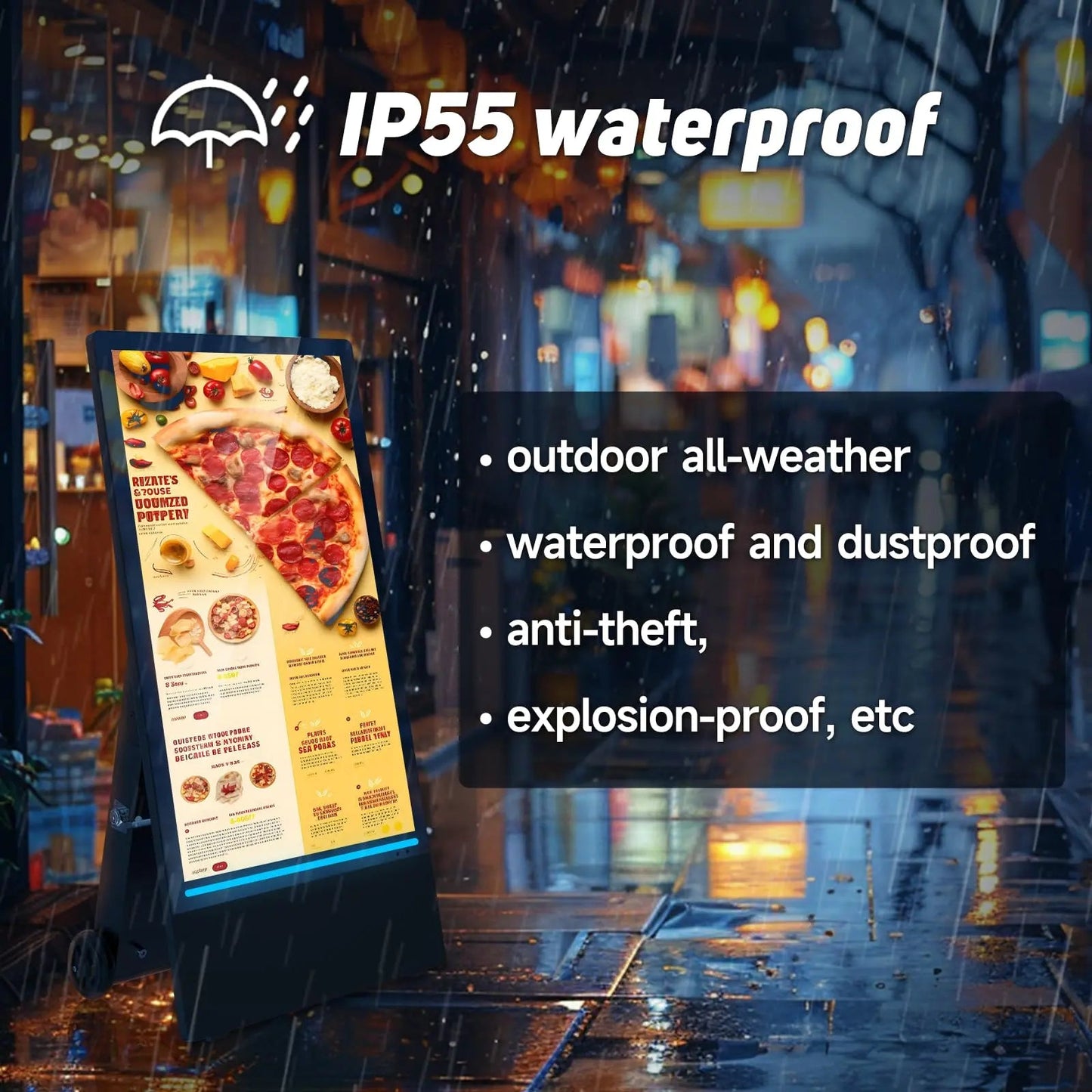 Rechargeable Portable Outdoor Digital Signage Displays, 4K UHD, IP55 Waterproof, SIOXCFZ 43 inch, Smart LCD Split Screen, Movable Kiosk, Brightness Auto - Adjustment, Android OS - North State Signs & Printing