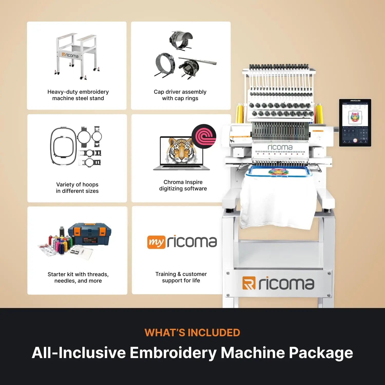 Ricoma Marquee 2001 Single - Head Multi Needle Commercial Embroidery Machine with Steel Embroidery Stand - North State Signs & Printing