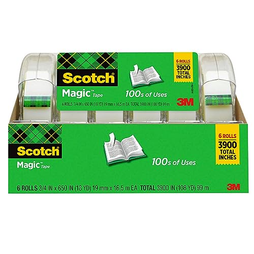 Scotch Magic Tape Invisible Back to School Supplies and College Essentials for Students and Teachers 6 Tape Rolls