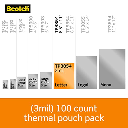 Scotch Thermal Laminating Pouches 100 Pack Laminating Sheets 3 Mil 8.9 x 11.4 Inches Education Supplies & Craft