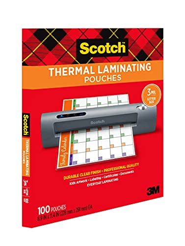 Scotch Thermal Laminating Pouches 100 Pack Laminating Sheets 3 Mil 8.9 x 11.4 Inches Education Supplies & Craft