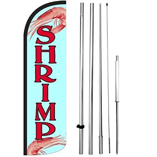 SHRIMP Windless Feather Swooper Flag Banner Sign 15 Feet Tall Pole Kit - North State Signs & Printing