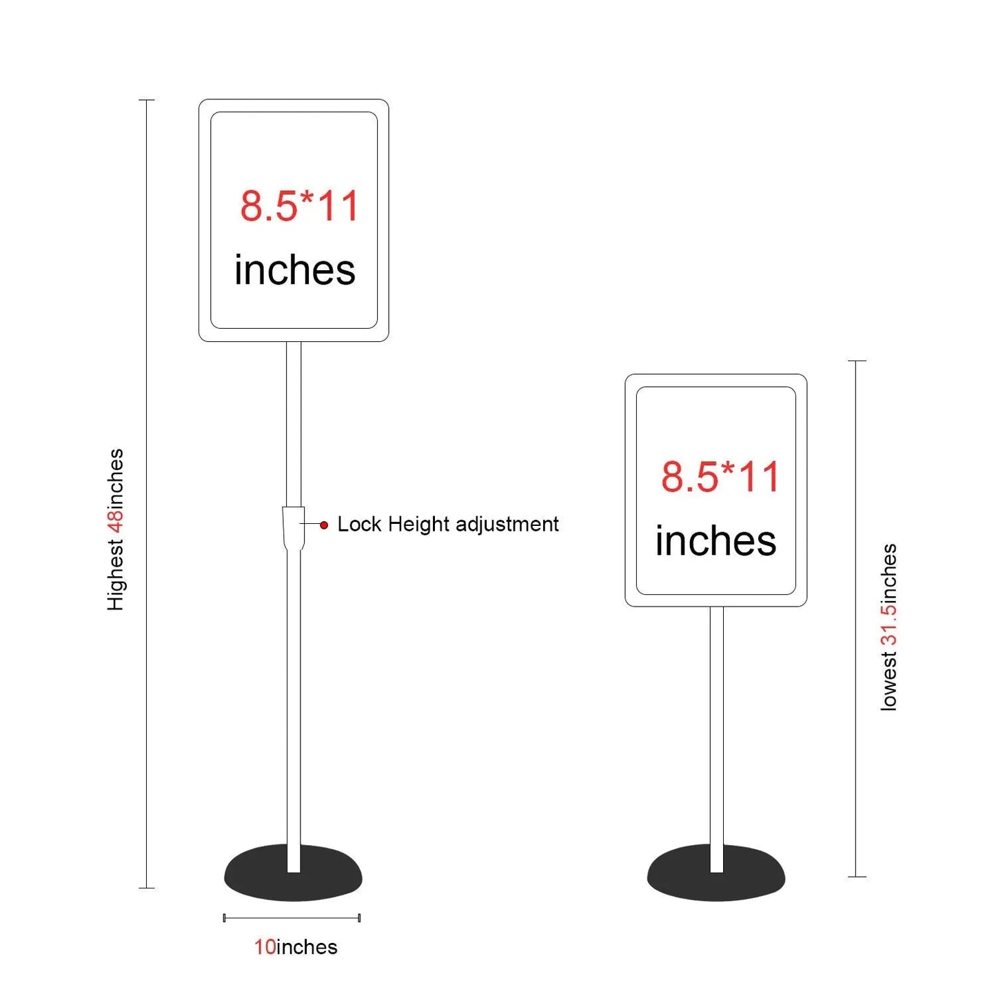 Sign Stand Holder Adjustable Sign Holder Standing Floor Poster Stand for 8.5x11 inches,HUAZI Both Vertical & Horizontal View Displayed,Snap - Open Frame with Round Safety Corner for School Church Business Show,Black - North State Signs & Printing