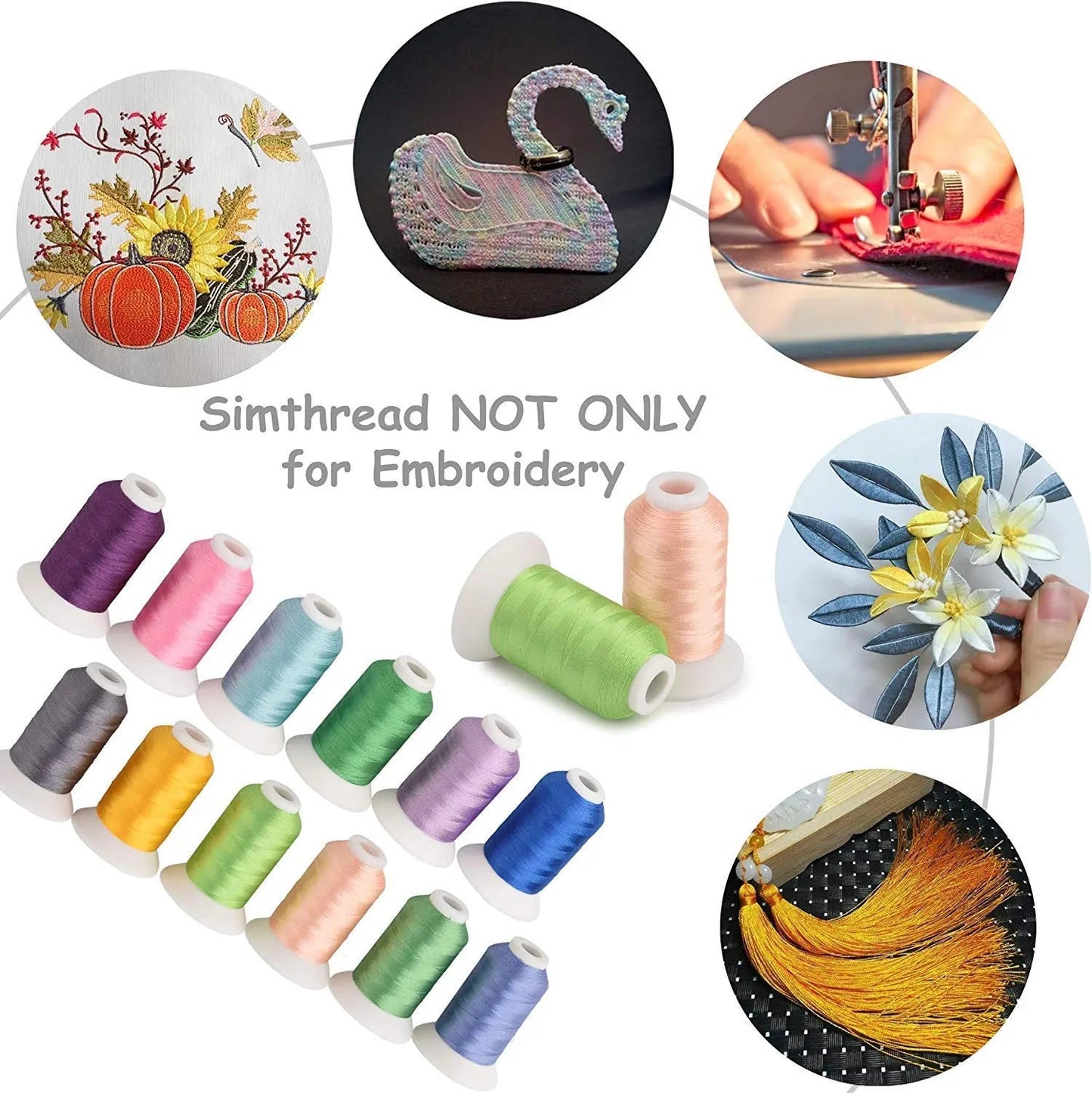Simthread 63 Brother Colors Polyester Embroidery Machine Thread Kit 40 Weight for Brother Babylock Janome Singer Pfaff Husqvarna Bernina Embroidery and Sewing Machines 550Y - North State Signs & Printing