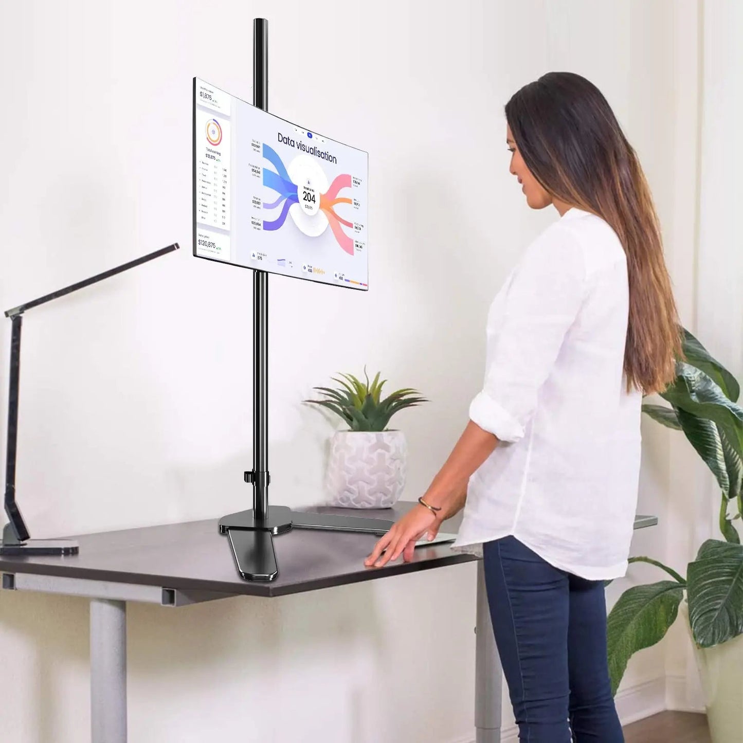 Single Monitor Mount, Extra Long Monitor Stand, 47 inch Pole Black Stand, Monitor Desk Mount, Single Desk Mount Stand, Computer Screen Mount, VESA Computer Desk Mount, Single Monitor Arm Stand - North State Signs & Printing