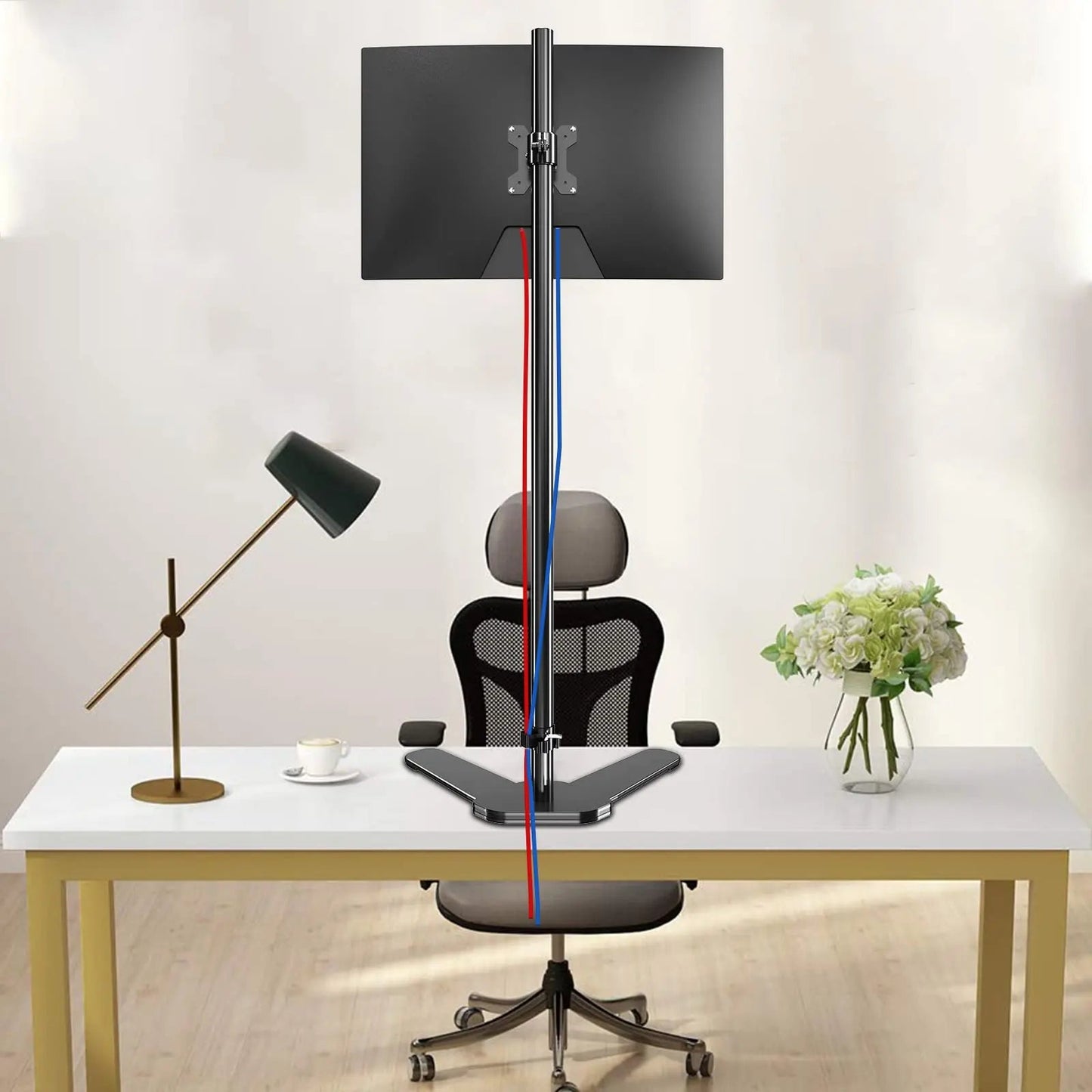 Single Monitor Mount, Extra Long Monitor Stand, 47 inch Pole Black Stand, Monitor Desk Mount, Single Desk Mount Stand, Computer Screen Mount, VESA Computer Desk Mount, Single Monitor Arm Stand - North State Signs & Printing