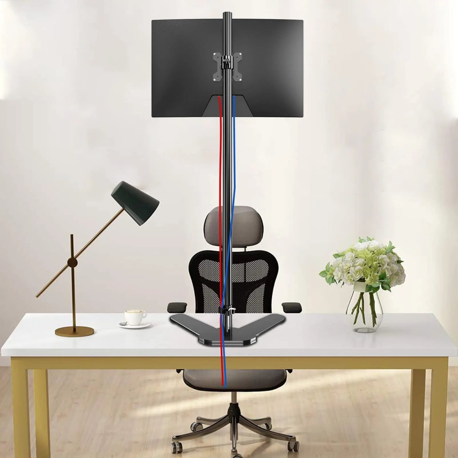 Single Monitor Mount, Extra Long Monitor Stand, 47 inch Pole Black Stand, Monitor Desk Mount, Single Desk Mount Stand, Computer Screen Mount, VESA Computer Desk Mount, Single Monitor Arm Stand - North State Signs & Printing