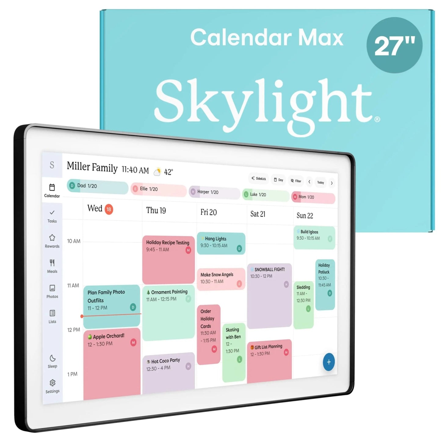 Skylight Calendar Max: 27 - Inch Smart Digital Calendar & Chore Chart, Family Organizer with Interactive Touchscreen Display – Wall Mountable in Portrait or Landscape, Charcoal Shadowbox Frame - North State Signs & Printing