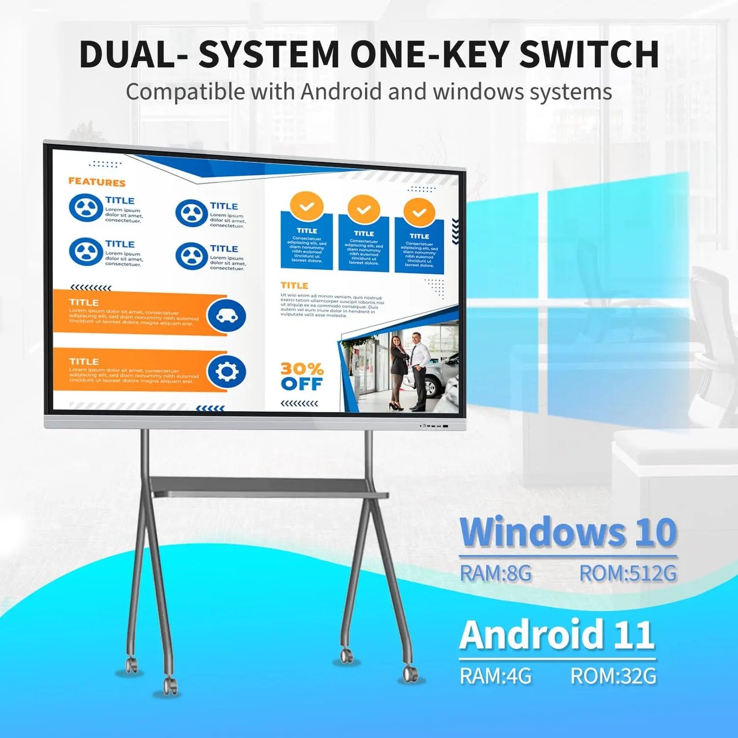 Smart Board, 98 inch, 4K Interactive Presentation Electronic Whiteboard with Dual System - North State Signs & Printing