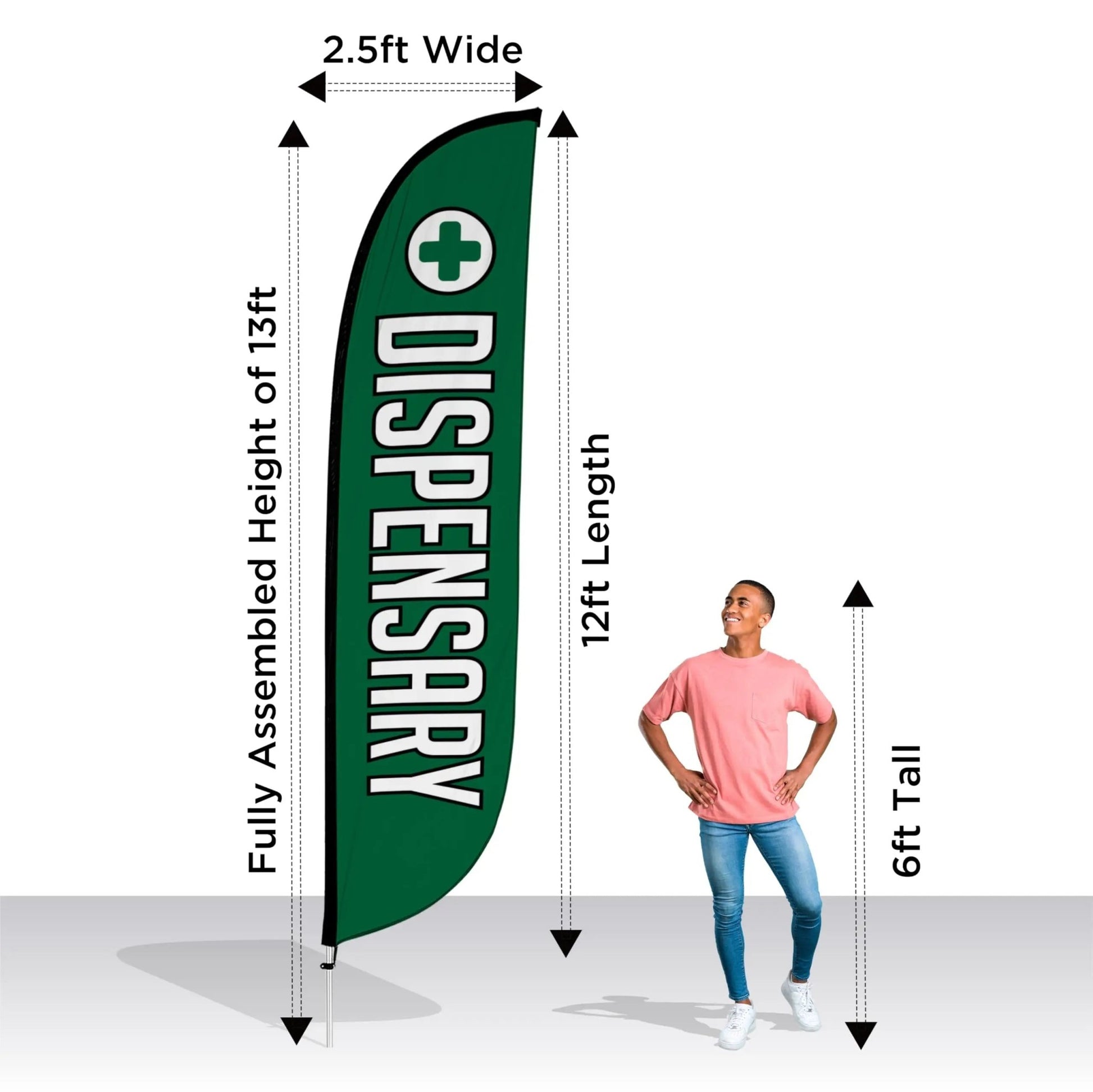 Smoke Vape Shop Feather Flag Banner Flag Pole Kit - 12 Feet Tall Advertising Flag Banner with Fiberglass Pole Kit and Rotating Ground Spike for Business Promotion - Smoke Vape Shop Theme - Dispensary 10M1200244 - North State Signs & Printing