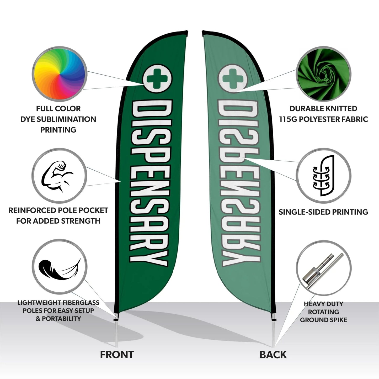 Smoke Vape Shop Feather Flag Banner Flag Pole Kit - 12 Feet Tall Advertising Flag Banner with Fiberglass Pole Kit and Rotating Ground Spike for Business Promotion - Smoke Vape Shop Theme - Dispensary 10M1200244 - North State Signs & Printing