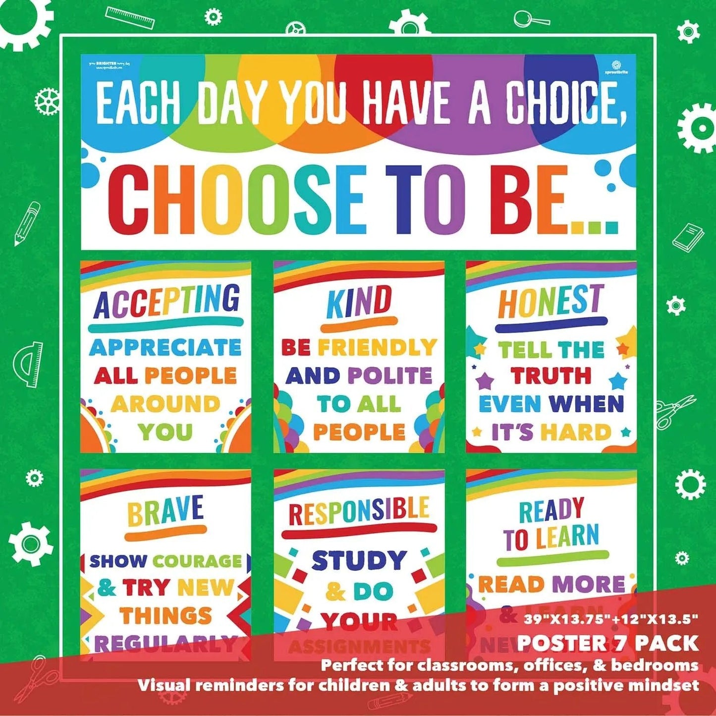 Sproutbrite Classroom Banner Decorations and Poster Bulletin Board Set - Choose to be - North State Signs & Printing