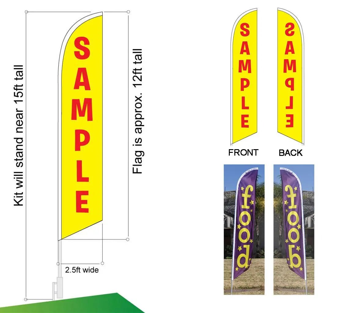 Start Finish and Check - in Advertising Package of 3 Feather Banner Swooper Flag Kits with Ground Spikes, for Marathons and Special Events - North State Signs & Printing
