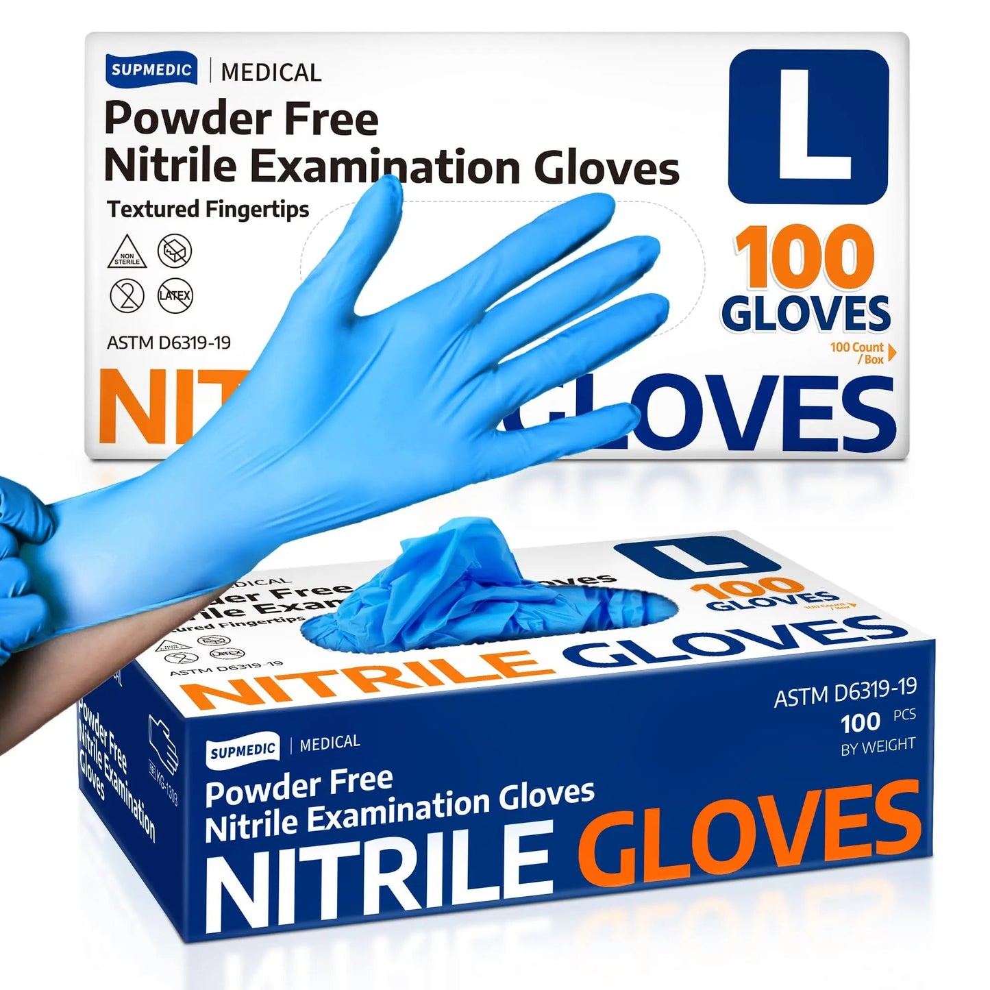 Supmedic Medical Nitrile Exam Gloves, Latex - Free, Powder - Free, Food Safe, Cooking Food Prep, Disposable Gloves, Blue, 100 Pcs (Large) - North State Signs & Printing