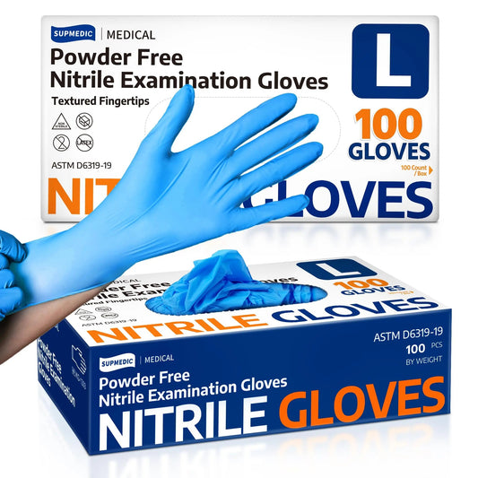 Supmedic Medical Nitrile Exam Gloves, Latex - Free, Powder - Free, Food Safe, Cooking Food Prep, Disposable Gloves, Blue, 100 Pcs (Large) - North State Signs & Printing