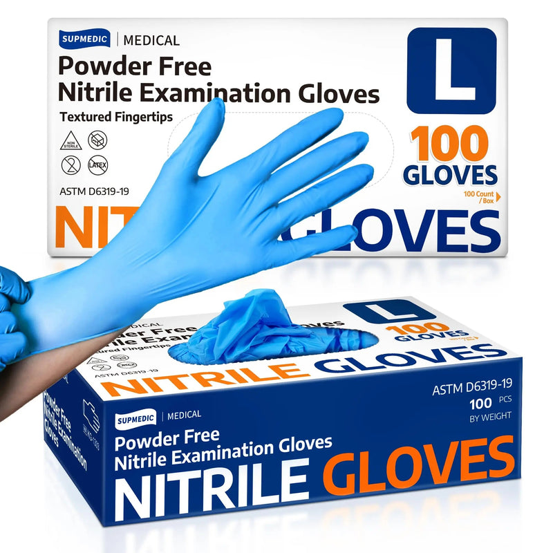 Supmedic Medical Nitrile Exam Gloves, Latex - Free, Powder - Free, Food Safe, Cooking Food Prep, Disposable Gloves, Blue, 100 Pcs (Large) - North State Signs & Printing