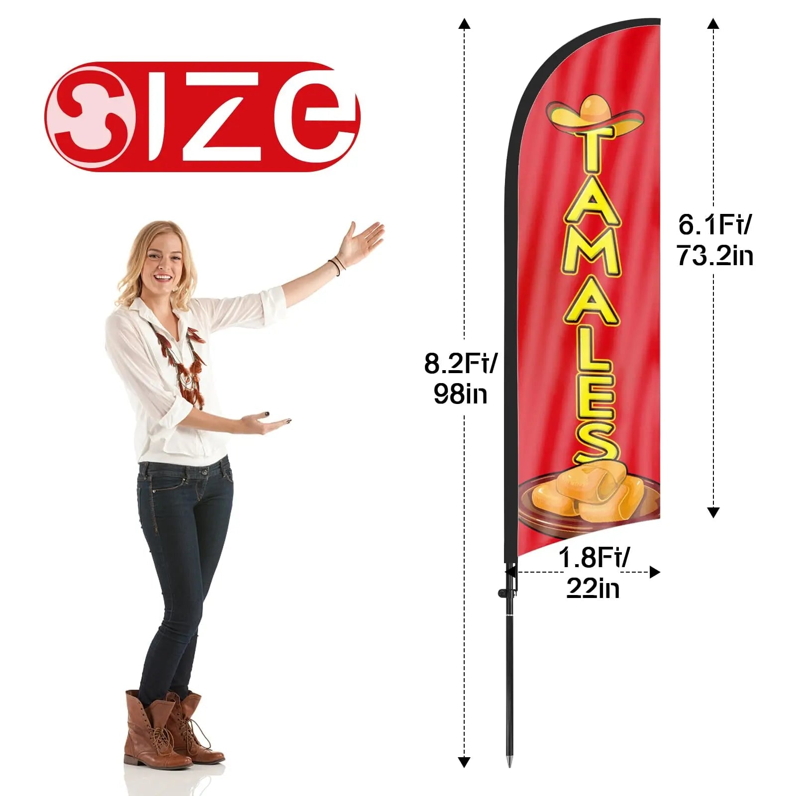 Tamales Advertising Swooper Flag Banner, Tamales Feather Flag with Flag Pole and Ground Stake, Advertising Feather Banner Sign for Tamales Business 8Ft - North State Signs & Printing