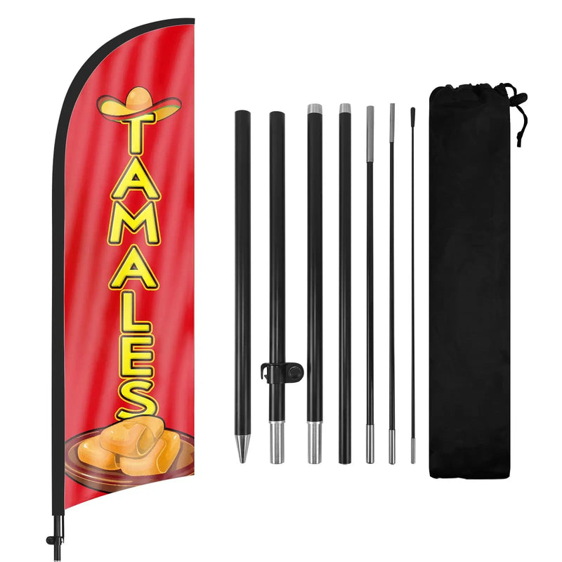 Tamales Advertising Swooper Flag Banner, Tamales Feather Flag with Flag Pole and Ground Stake, Advertising Feather Banner Sign for Tamales Business 8Ft - North State Signs & Printing