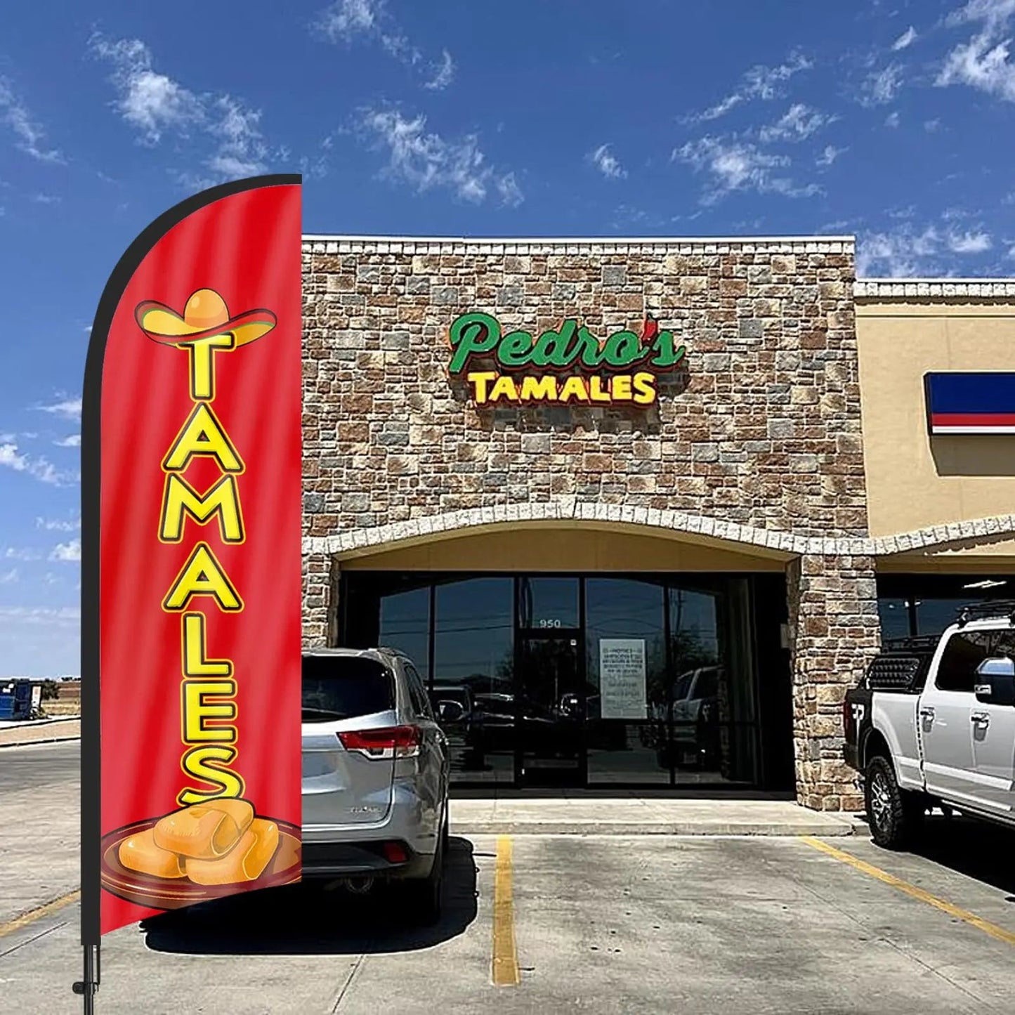 Tamales Advertising Swooper Flag Banner, Tamales Feather Flag with Flag Pole and Ground Stake, Advertising Feather Banner Sign for Tamales Business 8Ft - North State Signs & Printing