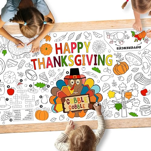 Family Fun Thanksgiving Activity Poster - 30 x 72 Inches Turkey-Themed Thanksgiving Day Party Versatile Paper Coloring