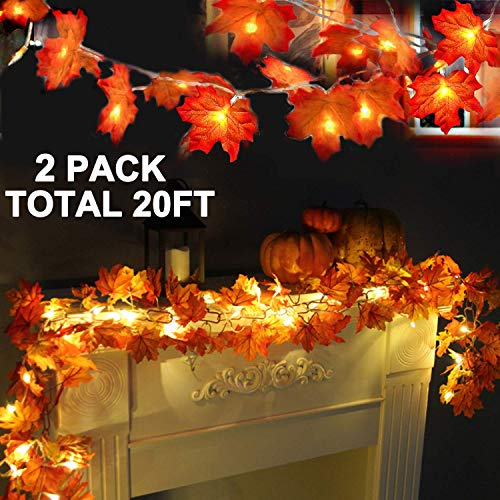 TURNMEON 2 Pack Thanksgiving Decorations Enlarged Maple Leaf Thanksgiving Decor Fall Lights Thick Leaf Garlands,Total