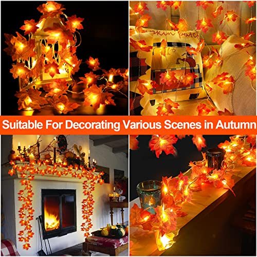 TURNMEON 2 Pack Thanksgiving Decorations Enlarged Maple Leaf Thanksgiving Decor Fall Lights Thick Leaf Garlands,Total