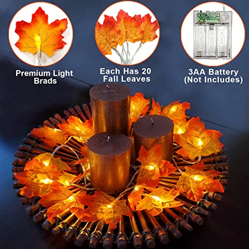 TURNMEON 2 Pack Thanksgiving Decorations Enlarged Maple Leaf Thanksgiving Decor Fall Lights Thick Leaf Garlands,Total