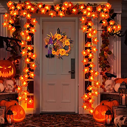 TURNMEON 2 Pack Thanksgiving Decorations Enlarged Maple Leaf Thanksgiving Decor Fall Lights Thick Leaf Garlands,Total