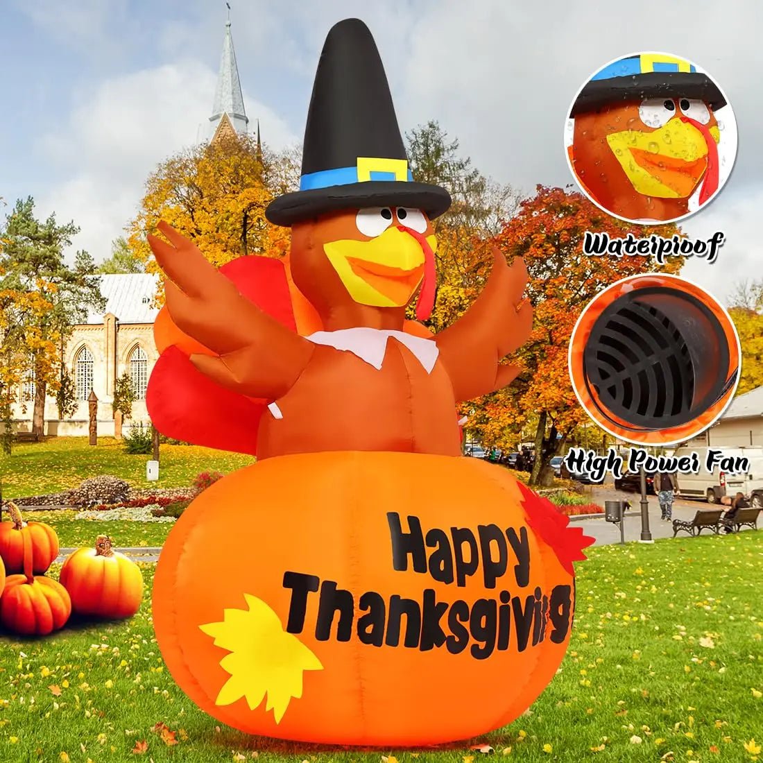 Thanksgiving Inflatables Outdoor Decoration GOOSH 6 Ft Turkey Blow Up Yard Ghost with Built - in LEDs for Indoor Garden Lawn Party Decor - North State Signs & Printing