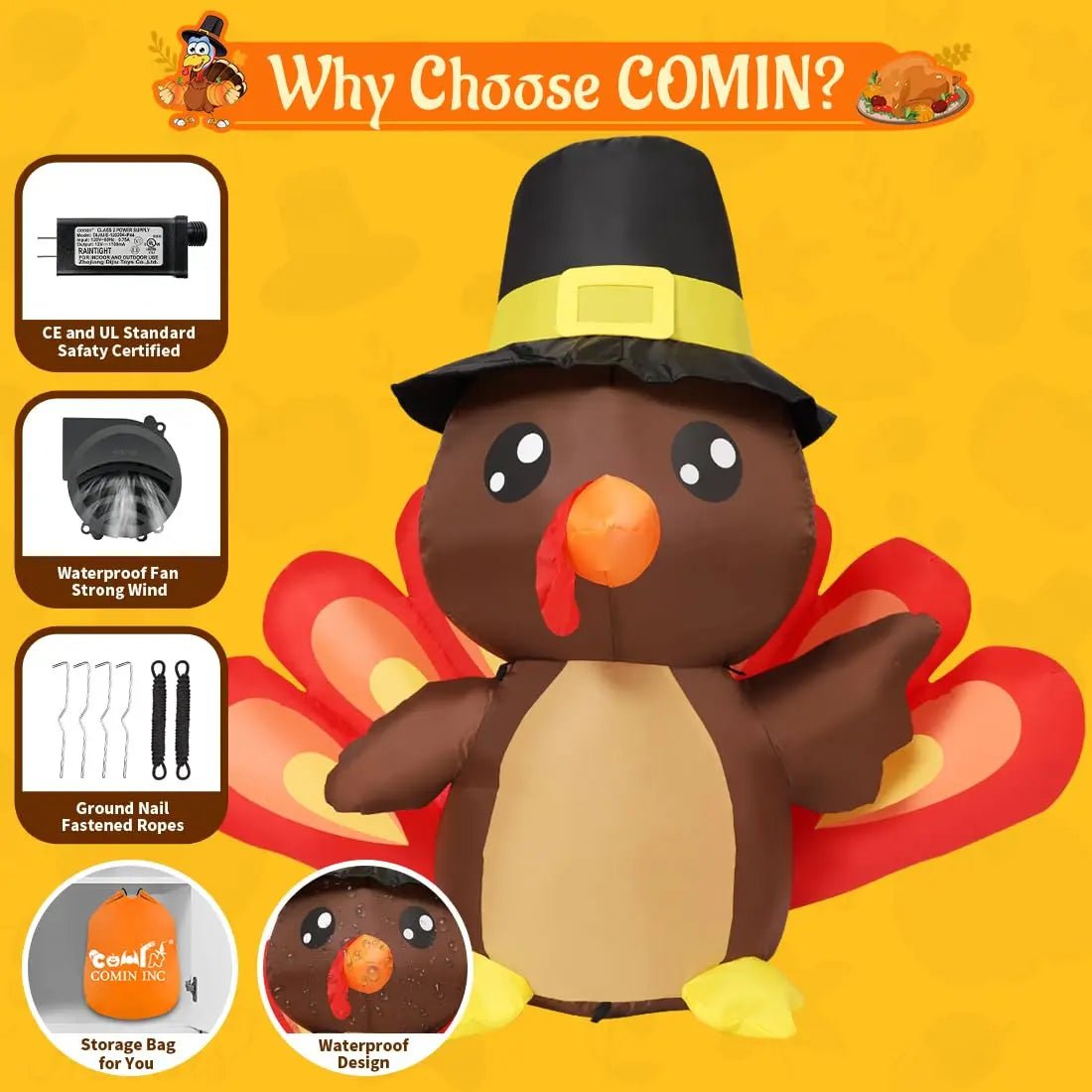 Thanksgiving Inflatables Turkey Baby in Hat with Built - in LEDs - North State Signs & Printing