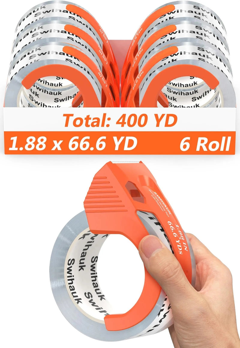 Total 400 yd, 6 Pack 1.18 in x 66.6 yd - Heavy Duty Packing Tape with Dispenser, Bingding Tape, Clear Shipping Tape, Packaging Tape, Package Tape for Shipping Moving Storage and Mailing - North State Signs & Printing