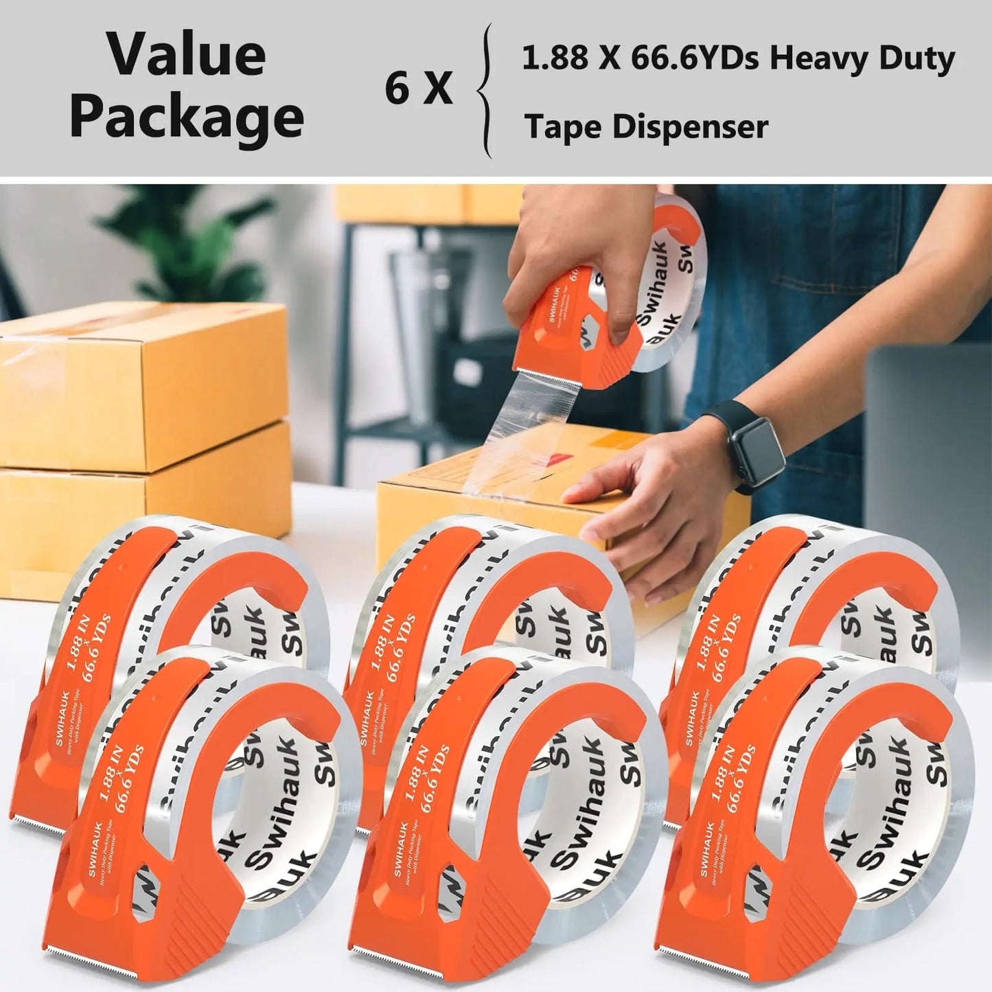 Total 400 yd, 6 Pack 1.18 in x 66.6 yd - Heavy Duty Packing Tape with Dispenser, Bingding Tape, Clear Shipping Tape, Packaging Tape, Package Tape for Shipping Moving Storage and Mailing - North State Signs & Printing