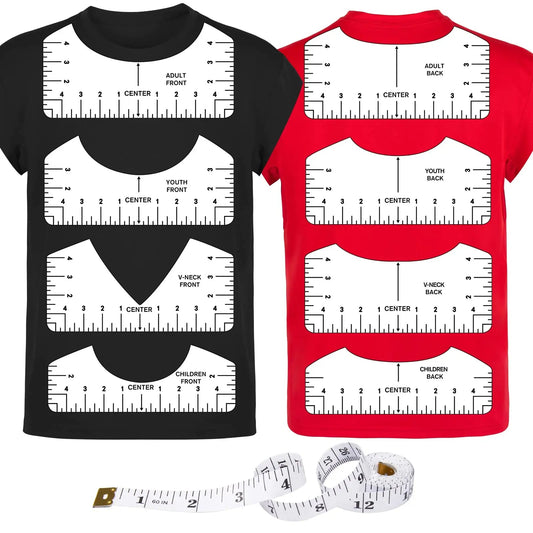 Tshirt - Ruler Guide to Center Vinyl, 9Pcs, Transparent V - Neck/Round PVC Ruler for Alignment, Heat Press, Children Youth Adult, Front and Back Measurement (10in) - North State Signs & Printing